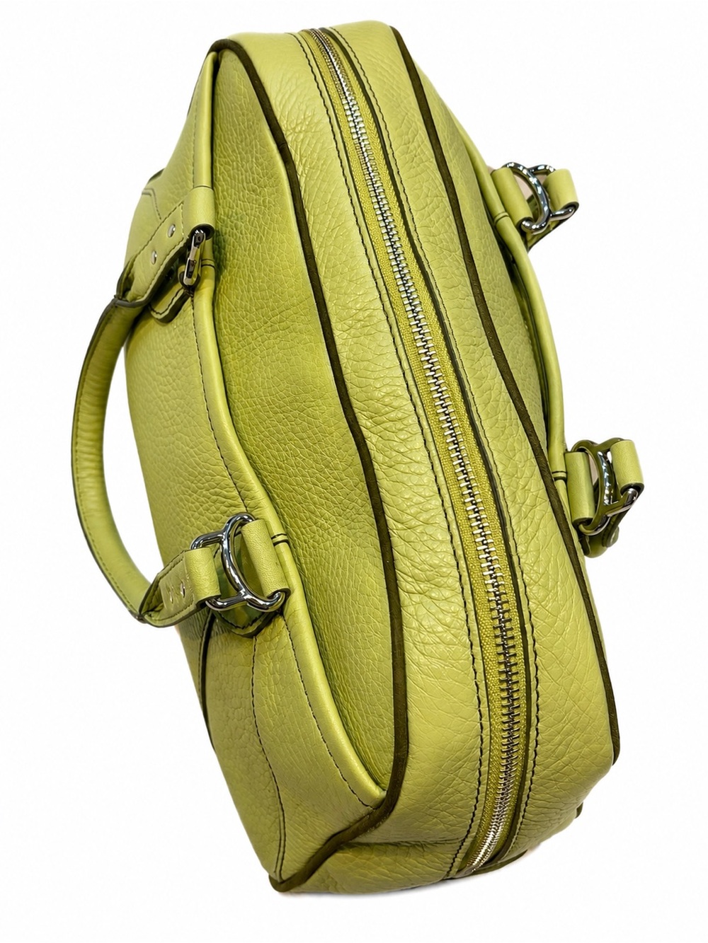 COLE HAAN Village Pebbled Leather Bowler Satchel Shoulder Bag | Pistachio Green - Picture 5 of 12